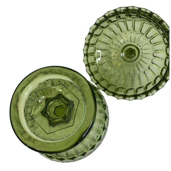 Rare Large Vintage 60s Green Fenton Glass Dish Pedestal Facet Covered 6975 - Picture 8 of 13